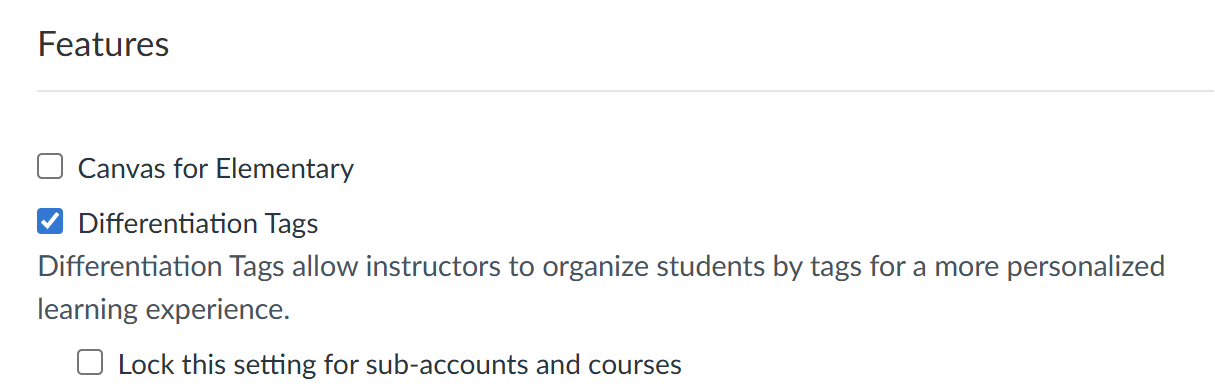 Features checkbox screenshot
